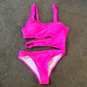 Hot pink cut out one piece swimsuit